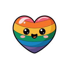 A colorful rainbow heart-shaped character with a happy expression