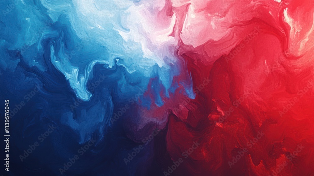 Poster abstract swirling colors in blue and red, creating a dynamic and vibrant visual effect.