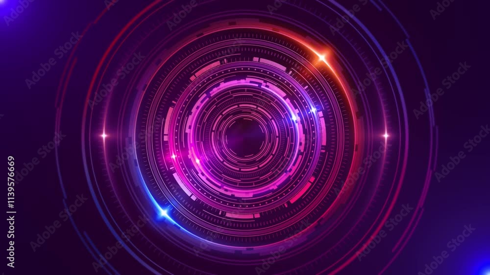 Poster 3d circles digital hi-tech science motion background. hologram hud interfaces. data network protecti