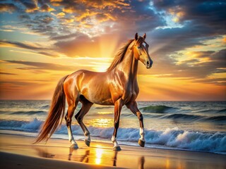 Obraz premium Drone Shot: Orlov Trotter on Beach - Majestic Equestrian Scene