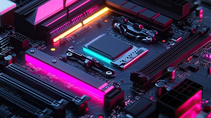 Neon Motherboard: A Close-Up of Computer Hardware