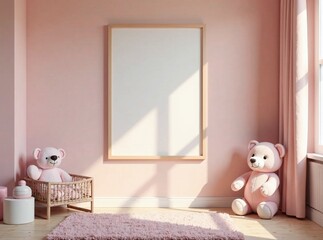 Empty Pink Kids Room Mockup - Cozy Playroom 3D Render