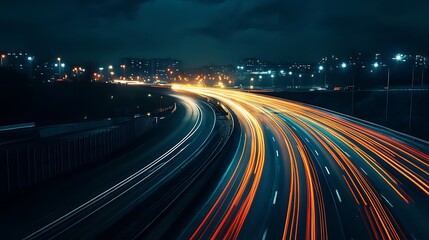 Fototapeta premium Night Highway with Light Trails. Concept of speed, urban life, and modern transportation.
