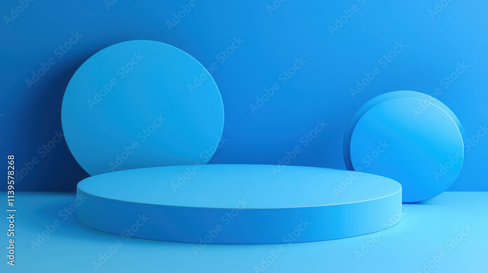 Poster simple 3d rendered platform for product display on blue background