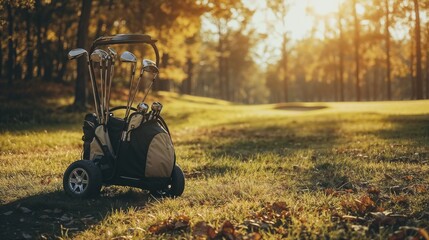 Golf Equipment in Warm Autumn Sunset Glow