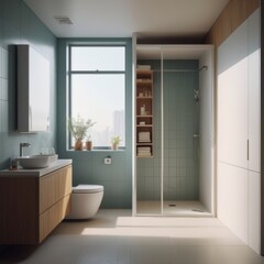 You are an interior designer. Draw a toilet room with dimensions in meters 1x1.5x2.5. The tiles on the walls are light beige. The toilet is compact with a white cistern. The toilet lid matches the col