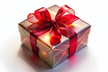 Obraz premium Gift Box Long Exposure, Red Ribbon, White Background, AI Photography