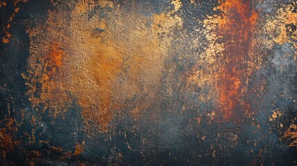 Fototapeta premium Abstract textured background with warm hues of orange and gold against a dark surface.
