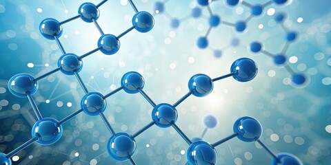 Obraz premium Abstract Molecular Structure A Network of Shiny Blue Spheres Connected by Bonds in a Bright, Soft Blue Background