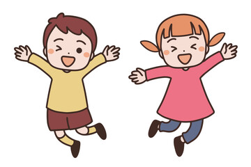ジャンプする男の子と女の子