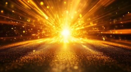 Golden Light Explosion Over Glittering Surface