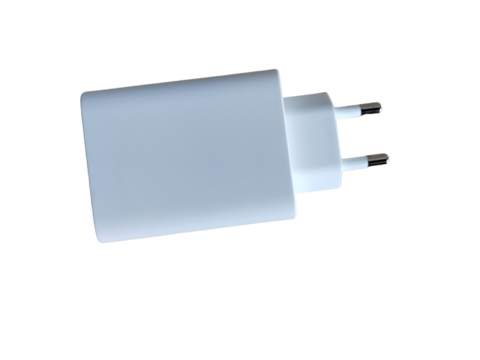 White battery charger adapter for phone, isolated on the transparent background.