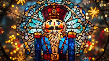Obraz premium Stained glass nutcracker bringing festive cheer to christmas celebrations
