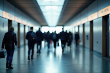 Busy Business Professionals Walking Through Modern Office Corridor, Ideal for Corporate Culture and Teamwork Concepts