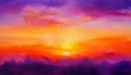 Fototapeta premium Vibrant sunset painting in warm oranges and purples.