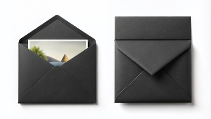 Realistic Black Envelope Mockups - Postcard Invitation Packaging