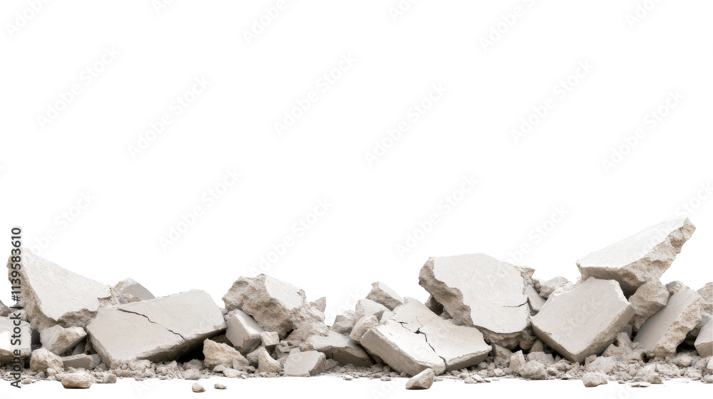 Poster chunky broken concrete pieces create a rugged texture against a transparent background for creative 