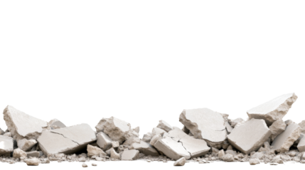 Chunky broken concrete pieces create a rugged texture against a transparent background for creative design