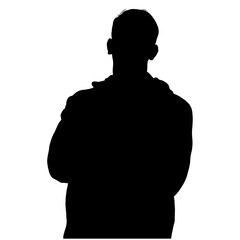 Silhouette of a man with a short hairstyle against a bright background, creating a striking contrast.