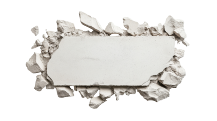 Broken wall with white plaster and rough edges on a transparent background for creative design projects