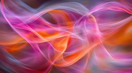 Obraz premium Abstract colorful twisted waves in a flowing pattern, with a blend of neon pink, orange, and purple creating a mesmerizing visual of movement.