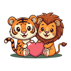 Cute Lion Standing Cartoon Vector Icon Illustration. Animal Nature Icon Concept Isolated Premium Vector. Flat Cartoon Style