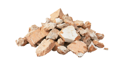 Pile of broken bricks resting on a transparent background ideal for design applications