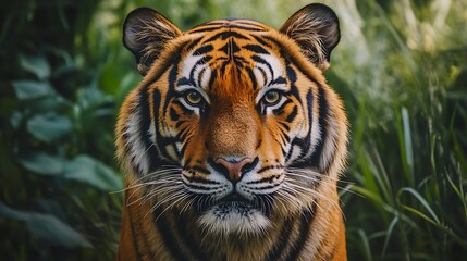 Obraz premium Majestic Sumatran Tiger in Natural Habitat. Wildlife Portrait.