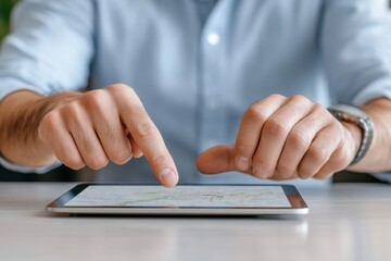 Real estate agent enthusiastically pointing at a map to guide clients in their property search.