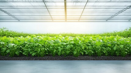 Fresh Green Vegetables in Modern Greenhouse Setting