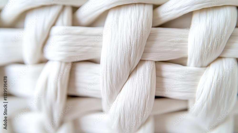 Poster close-up of a woven white basket showcasing intricate patterns and textures.