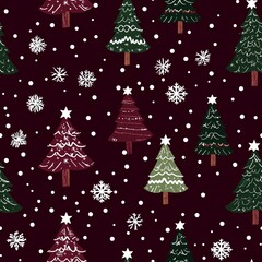 Festive Christmas Trees and Snowflakes Pattern