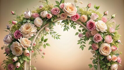 Elegant Floral Archway  : Close-Up Botanical Design, Wedding, Floral Frame, Spring, Summer, Flower Arch