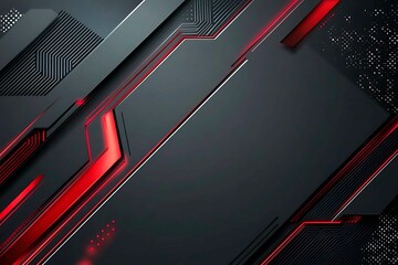 Dynamic technology-inspired abstract background with sharp red, black, and silver lines, creating a sleek and futuristic digital design.