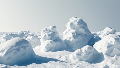 Pile of White Snow Against a Soft Gray Sky in a Serene Winter Landscape