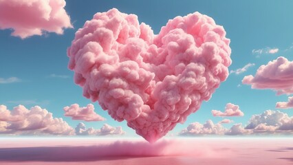 a whimsical, heart-shaped cloud filled with soft pink and blue swirls floats against a vibrant sky