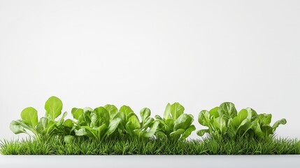Fresh Green Leaves Growing on White Background