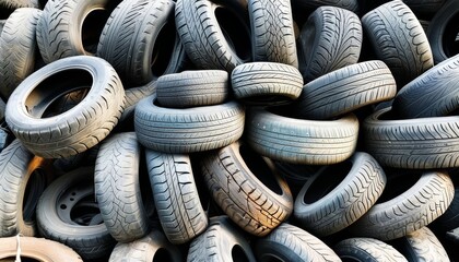 Stacked View of Old Tires in a Chaotic Arrangement from a Top Perspective
