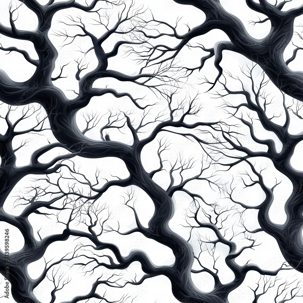 Poster abstract black and white tree branches pattern
