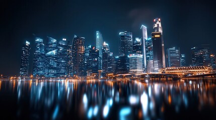 Fototapeta premium A breathtaking cityscape at night with vibrant fireworks lighting up the sky,