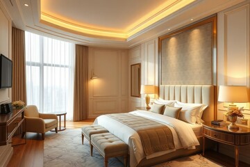 Luxurious Master Bedroom with Plush Bed and Elegant Lighting Design