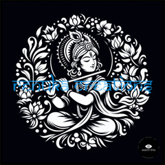 Viral Lord Krishna Black and White Vector Art