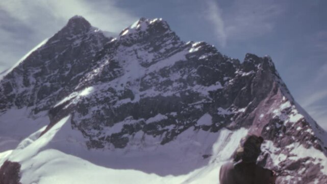 Pitz Bernina, the highest peak of the Eastern Alps at 4048 m near St Moritz in Graubunden, Switzerland. A majestic alpine scene showcasing its prominence. Color 4K archival footage.