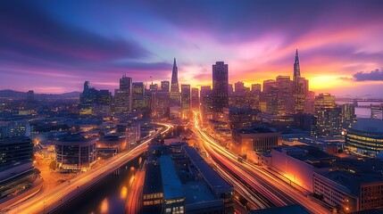 Obraz premium San Francisco Skyline at Sunrise. Cityscape, Urban, Sunset.