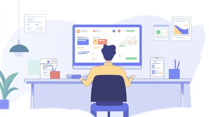 Person Working on a Computer with Data Analytics Charts