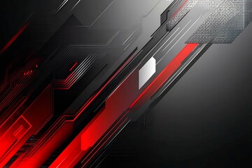 Dynamic technology-inspired abstract background with sharp red, black, and silver lines, creating a sleek and futuristic digital design.