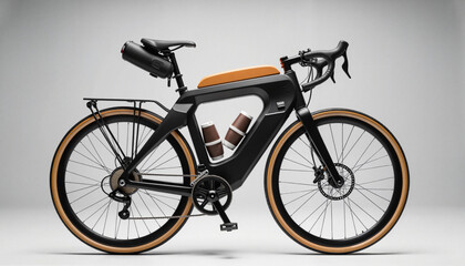 Fototapeta premium Innovative electric bicycle design featuring sleek black frame and integrated storage for beverages