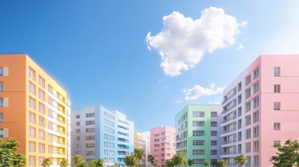 Fototapeta premium Colorful modern apartment buildings in a sunny residential area for rent in Estes