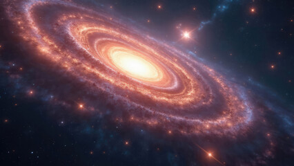 A breathtaking view of a spiral galaxy showcases the bright core surrounded by colorful arms filled with stars and cosmic dust, depicting the beauty of deep space. Generative AI