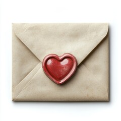 Love letter envelope with a heart seal isolated on white background